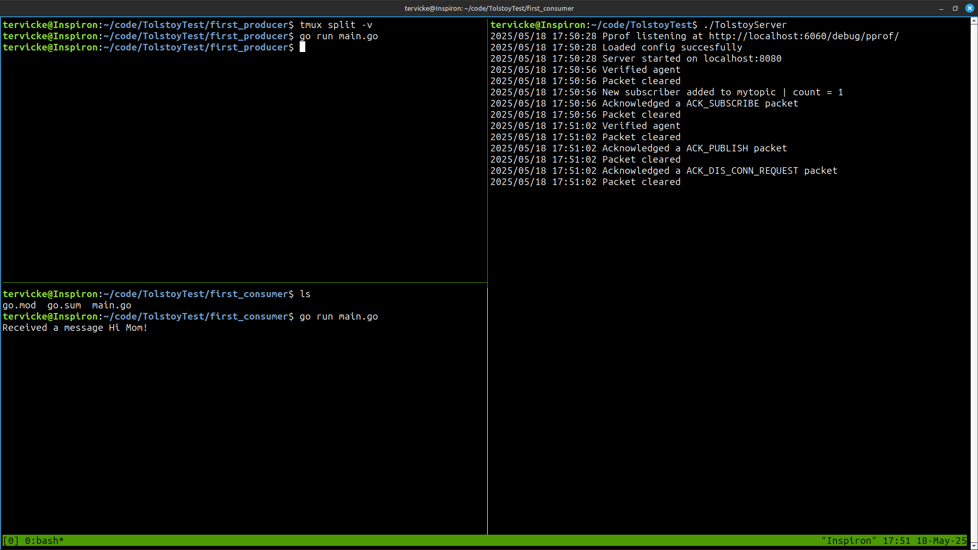 Tolstoy pub sub system running